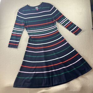 Vince Camuto Sweater Dress‎ M Knee Length A-line Stripe Rainbow Stretch LS